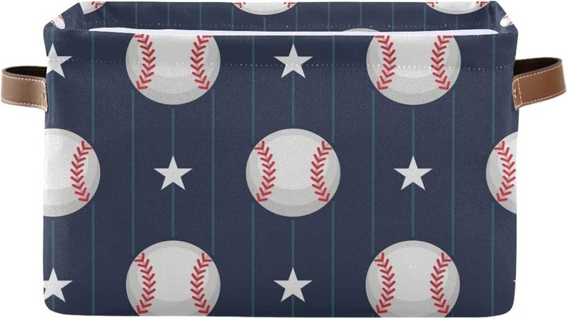 DOMIKING Rectangular Storage Bin Basketball Baseball Sport Basket with Handles - Toy Bins Laundry Storage Basket for Kids Toy Pets Room Closet - Image 1